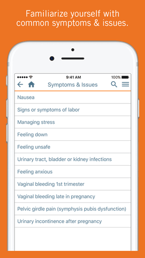 Screenshot of the app showing a list of potential symptoms